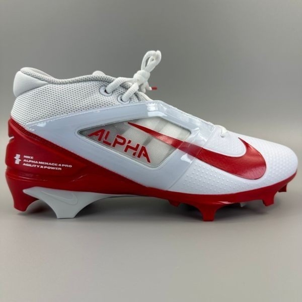 Nike Alpha Menace 4 Pro Football Cleats Men Size 10 White Red FD7037-102 NEW